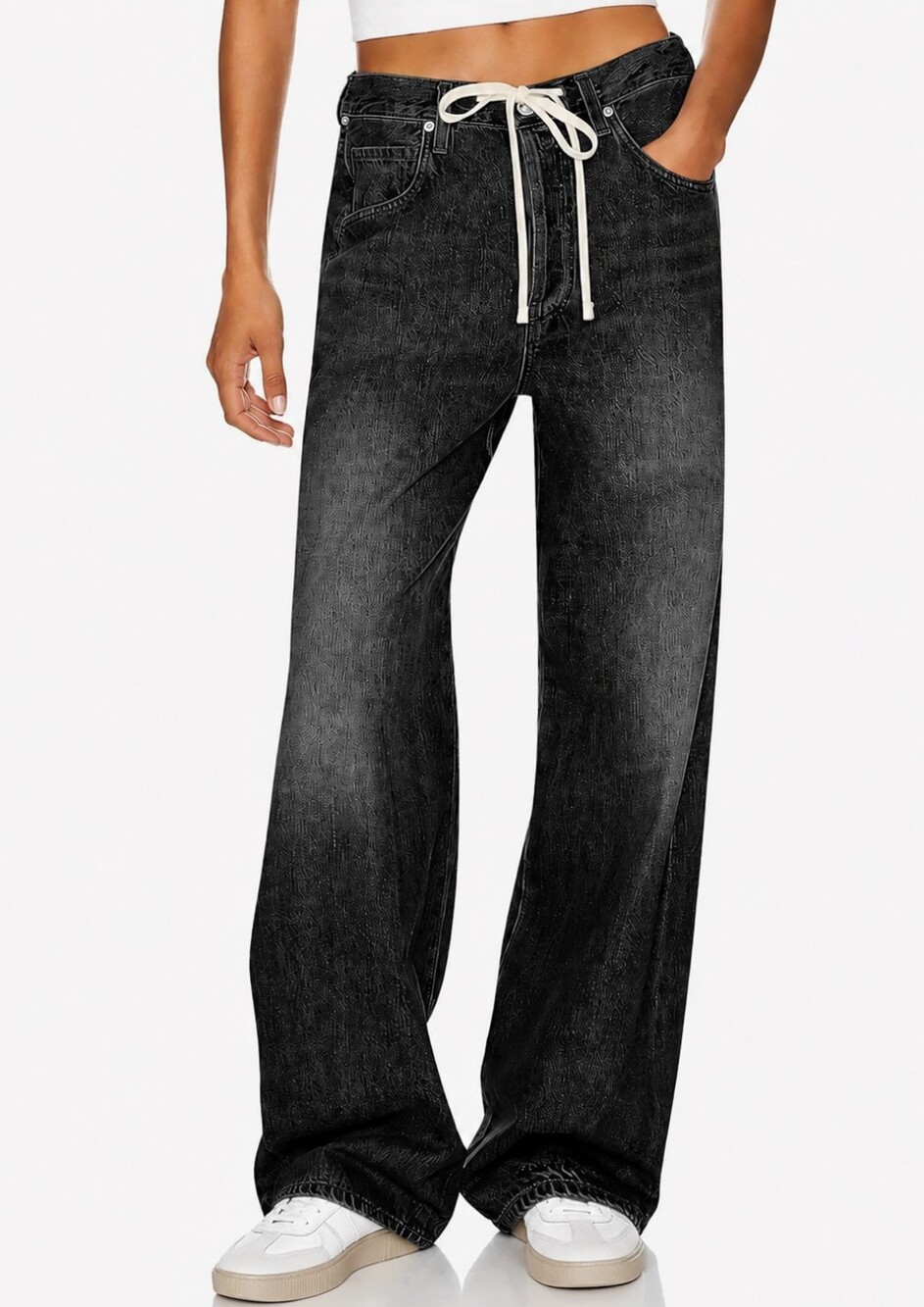 Cicy Bell Women's Size 6 Wide Leg Drawstring Black Denim Jeans – High Waist – - Picture 2 of 3